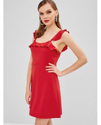  Ruffles Sleeveless A Line Dress - Ruby Red S