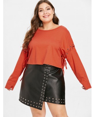  Plus Size Lace-up Drop Shoulder Sweatshirt - Bright Orange 4x