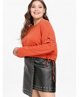  Plus Size Lace-up Drop Shoulder Sweatshirt - Bright Orange 4x