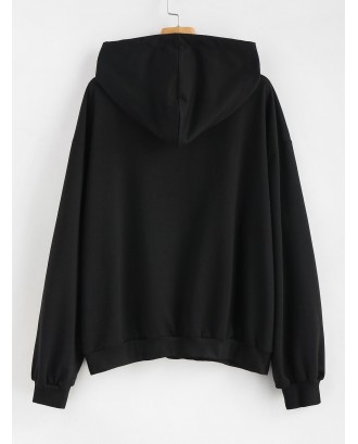 Letter Embroidered Plus Size Hoodie - Black 2x