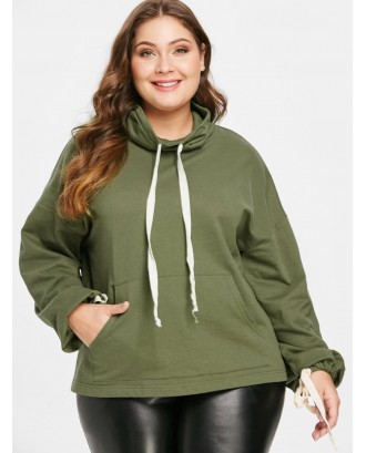  Plus Size Pocket Drawstring Sweatshirt - Army Green 3x