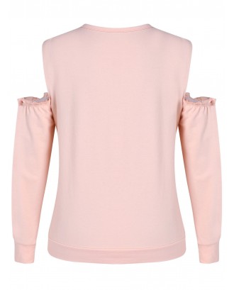  Plus Size Open Shoulder Sweatshirt - Orange Pink 1x