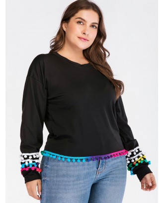 Colorful Pom Pom Plus Size Sweatshirt - Black 3x