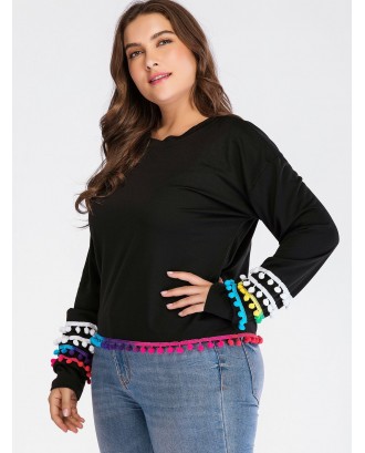 Colorful Pom Pom Plus Size Sweatshirt - Black 3x