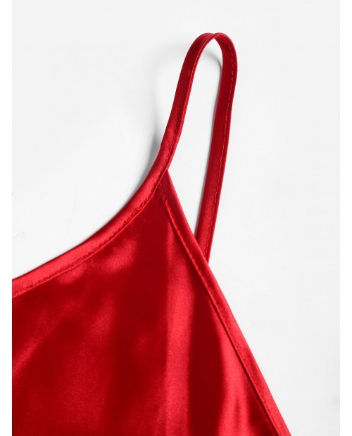 Satin Slit Cami Night Dress - Red M