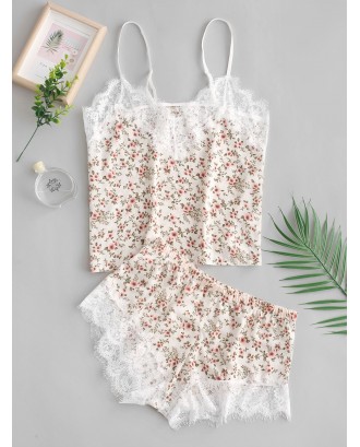 Cami Tiny Flower Lace Insert Pajama Set - Multi-a M