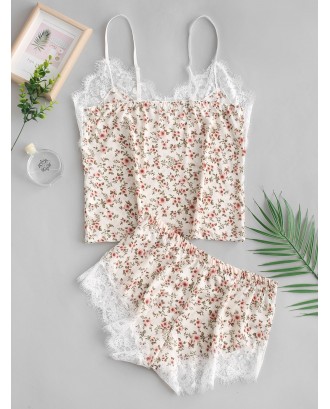 Cami Tiny Flower Lace Insert Pajama Set - Multi-a M