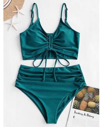  Cinched Ruched Tankini Swimsuit - Peacock Blue S