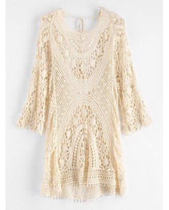 Backless Crochet Cover Up Dress - Warm White