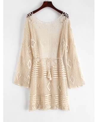 Crochet Backless Cover Up Dress - Warm White