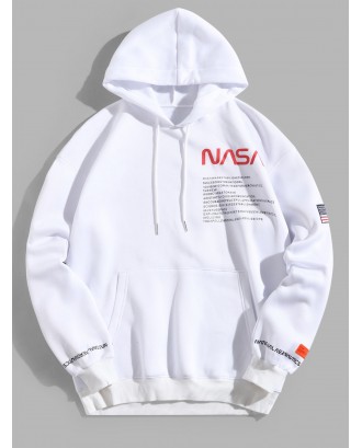 American Flag Patched Drawstring Pocket Hoodie - White L