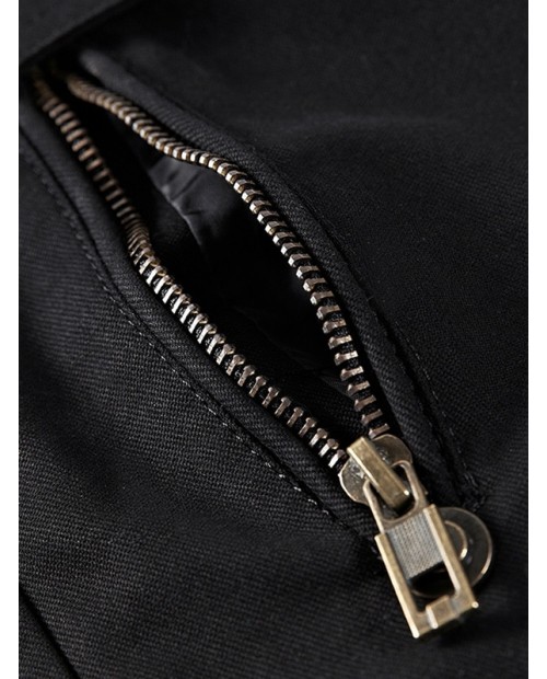 Faux Fur Lined Solid Pocket Jacket - Black M