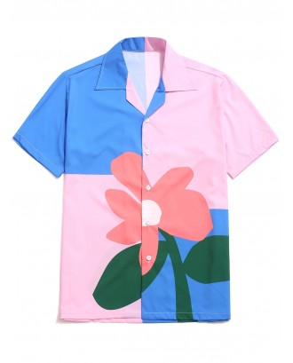 Color Block Flower Print Button Shirt - Multi-b L