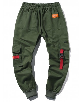 Applique Long Cargo Jogger Pants - Army Green S