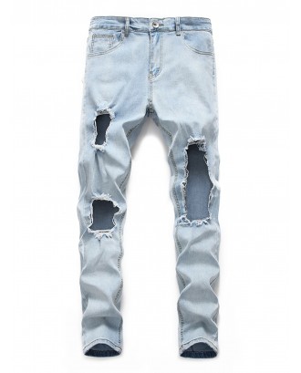 Big Hole Design Casual Jeans - Jeans Blue S