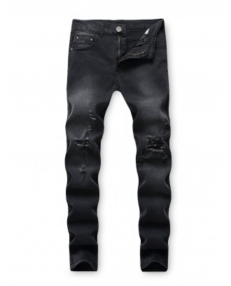 Destroy Wash Ripped Back Pocket Long Jeans - Black 32