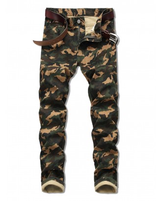 Camo Print Zip Fly Casual Jeans - Army Green 34