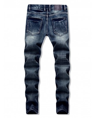 Destroy Wash Scratch Long Straight Jeans - Jeans Blue 32