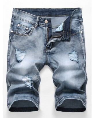 Destroy Wash Scratch Casual Denim Shorts - Denim Blue 34